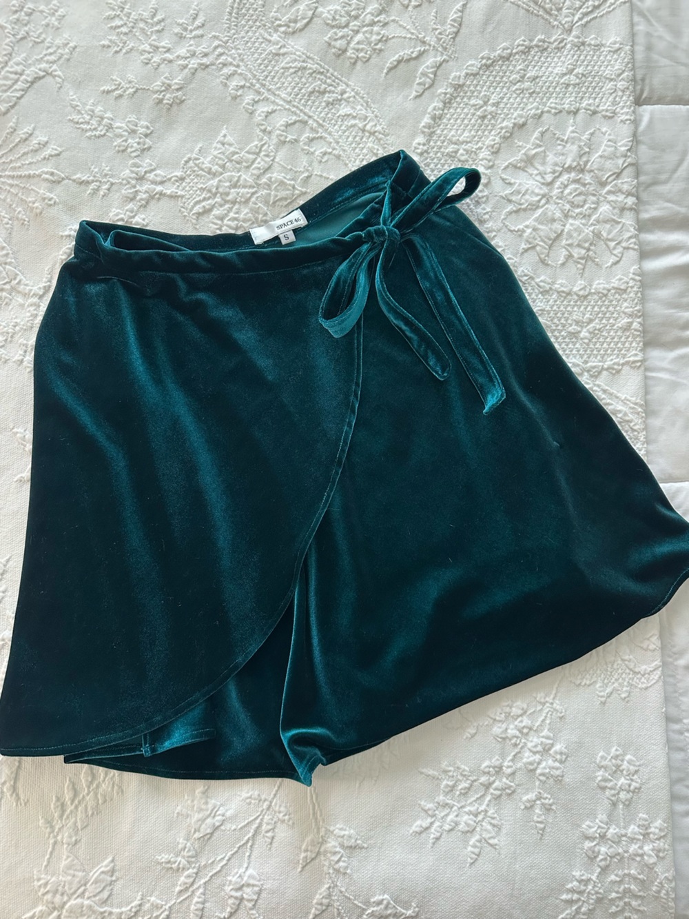 Space 46 Size Small Velvet Wrap Skirt in Deep Teal with Small Snag